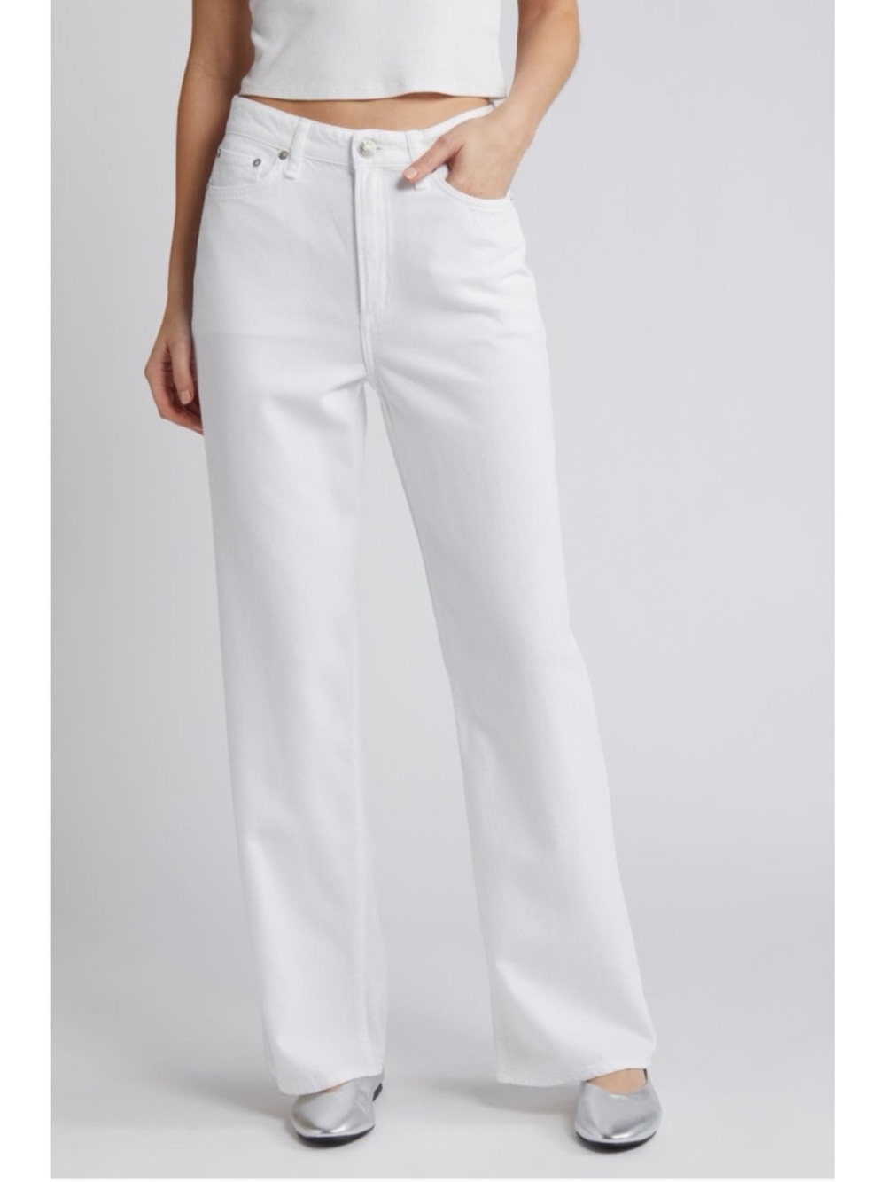 Rag & Bone Logan Featherweight Mid-Rise Wide-Leg Jeans White 27